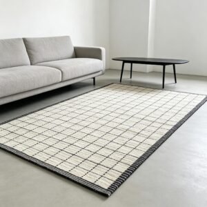 Hand‑Tufted Minimal Grid Pattern Rug