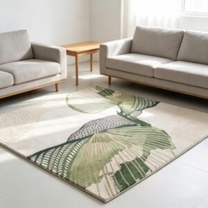 Hand‑Tufted Botanical Leaf Line‑Art Rug