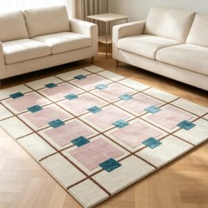 Grid Geometric Hand‑Tufted Wool Area Rug