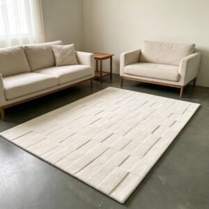 3D Textured Brick‑Pattern Hand‑Tufted Wool Area Rug, Off‑White Geometric Rug