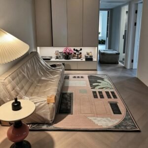 Hand‑Tufted Vintage Architectural Scene Rug