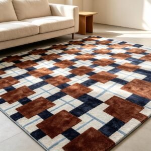 Hand‑Tufted Retro Geometric Check Rug