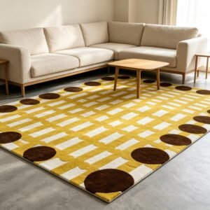 Hand‑Tufted Geometric Yellow & Brown Spot Rug