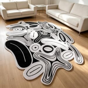 Hand‑Tufted Irregular Abstract Black‑White Art Rug