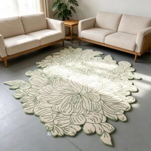 Hand‑Tufted Irregular Floral Outline Art Rug
