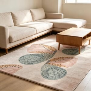 Hand‑Tufted Pastel Botanical Leaf Art Rug