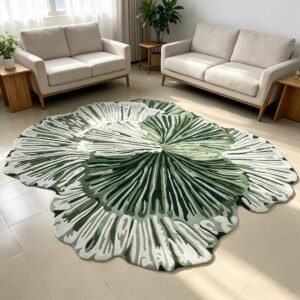 Hand‑Tufted Irregular Floral Green Art Rug